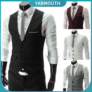 Yar_Men\'s Formal Business Slim Fit V-neck Solid Single-Breasted Vest Suit Waistcoat