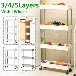 2/3/4 Layer Gap Kitchen Storage Rack Slim Slide Tower Movable Assemble Plastic Bathroom Shelf Wheels