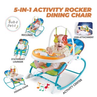 5-in-1 Vibrating Musical Portable Activity Rocker Baby Feeding Rocking Chair with Dining Tray Crib