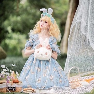 ▨❣۞Lolita cute bunny bag pearl chain messenger bag sweet wild soft girl lo Niang plush doll bag fema (4)