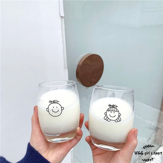 <24h delivery> W&G Transparent glass household simple boy girl avatar couple water cup milk juice cup