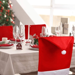 Christmas Chair Back Cover Cloth Xmas Chair Decoration Santa Claus Hat Dining Seat Christmas Decor