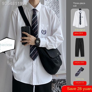 ▣ White shirt men s short-sleeved summer thin section loose college style class suit suit trousers K