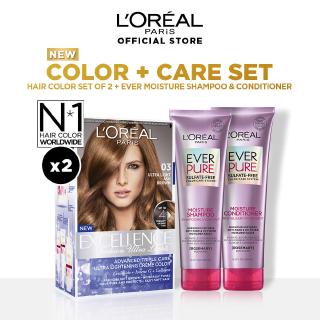 L'Oréal Paris Hair Color + Care Bundle - 03 Ultra Light Ash Brown + Ever Moisture [Hair Care]