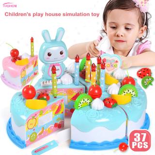 37 Pcs/Set Children Kids Toy Role Play Simulation Birthday Cake Cutting Cute Christmas Gift
