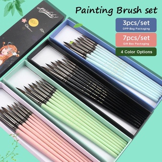 【Colorful】Professional Macaron 3/7Pcs Wood Hand Round Brush set Squirrel Hair Art Painting Brushes f