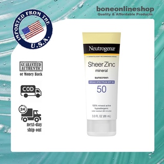 Neutrogena Sheer Zinc Oxide Dry-Touch Mineral Sunscreen Lotion, Broad Spectrum SPF 50 UVA/UVB Protec