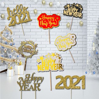 Happy New Year 2021 Christmas Cake Decoration Birthday Party Cake Topper Decor Insert Card