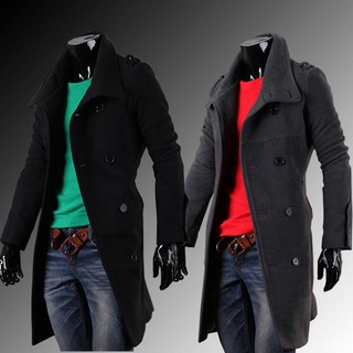 Men's Slim Stylish Trench Coat Winter Long Jacket Double Breasted Overcoat (1)