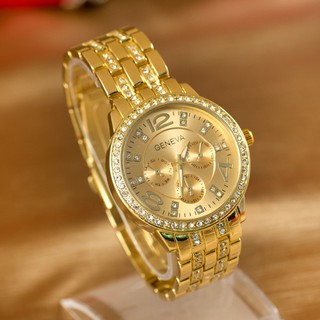Luxury Style Fashion Women Gold Rhinestone Wrist Watches Geneva Elegant Quartz Bracelet Watch (2)
