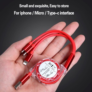 (COD) 8 Colors 3 in 1 Telescopic Flash Charging Cable iPhone/Type-C/Micro USB Multiple Plugs 1M Cable