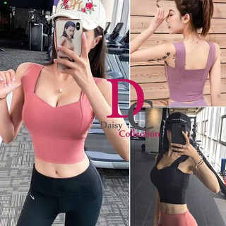 Daisycollection Sports Bra High Impact Solid Color Back Wide Band Shock-proof Padded for Workout