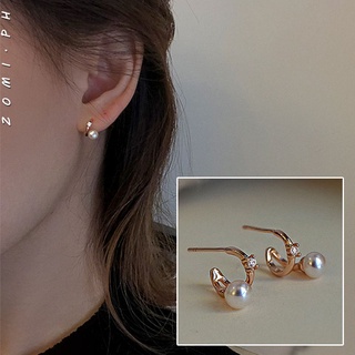 [ZOMI] 18K Gold Premium Pearl Diamond Stud Earrings For Women
