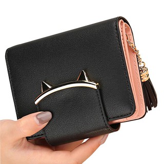 1x ladies cat tassel short wallet small zipper cute (5)