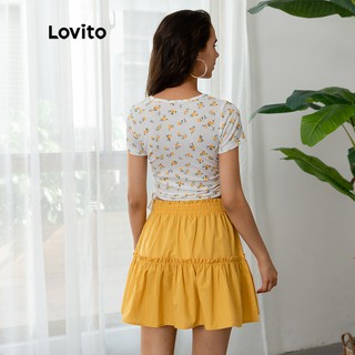 Lovito Casual Print Floral Drawstring Crop Tops L03109 (White) (8)
