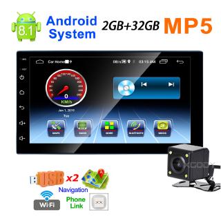 7" Inch 2GB+32GB Android 8.1 Car Stereo Double 2 DIN MP5 Player GPS Navi WIFI 4 Core + Rearview Came