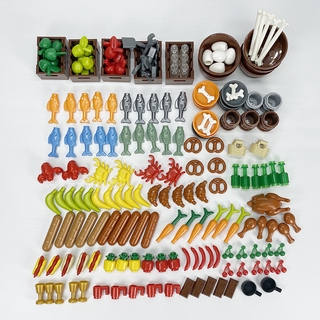 Lego City Food Set Fish Bones Fruit Kitchenware Building Blocks Model Compatible With Jindian Educational Toy Set MOC City Accessories