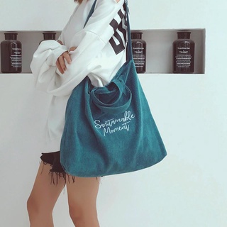 Women Corduroy Canvas Tote Ladies Casual Shoulder Bag Foldable Reusable Shopping Bags Beach Bag Fema