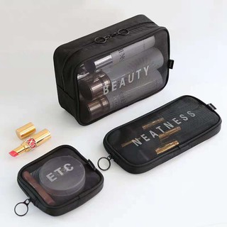 FINTOO Portable Mesh Cosmetic Bags Women's Makeup Bag Travel Toiletries Storage Bag