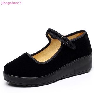Trifle thick-soled wedges work shoes women old Beijing cloth shoes women s shoes black hotel dance shoes one-word buckle cloth shoes