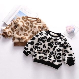Baby Plush Leopard Print Sweater Newborn Boys Kids Girls Warm Long Sleeve Autumn Winter Clothes Tops