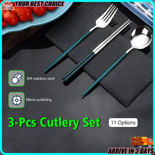 3 in 1 Tableware Set Travel Cutlery Set Portable Stainless Steel Fork Spoon Chopsticks Set