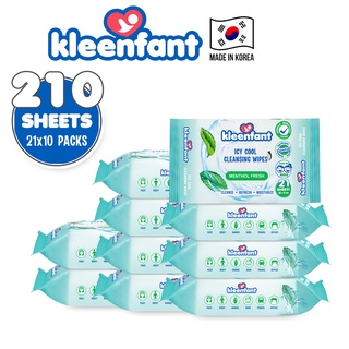Kleenfant Menthol Fresh Icy Cool Cleansing Wipes 21 Sheets Pack of 10 Power Cooling Wet Wipe Travel