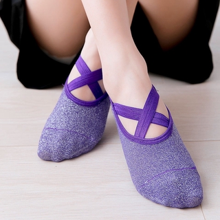 Silver line yoga socks Silicone Sole Anti Slip Pilates Socks Low Cut Socks with Ballet Cross for Women Dancing Fitness