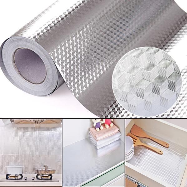 【Ready Stock】40X100CM Aluminum Foil Self Adhesive Waterproof Wallpaper DIY Kitchen Furniture Decorate Wallpaper