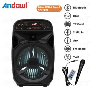 Andowl Speaker Portable Wireless Bluetooth Speaker FM Radio TWS TF Card USB Music Bluetooth Speaker