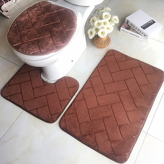 3Pcs Non-slip Bath Pedestal Mat Toilet Lid Carpet Bathroom Washable Rug Set
