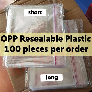 OPP Resealable Plastic 100 pcs with Adhesive Short Long
