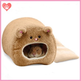 Hamster Winter Warm Cage Bear Shape Fleece House with Bed Mat for Small Pet
