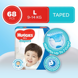 Huggies Dry Large (9-14 kg) - 68 pcs x 1 pack (68 pcs) - Tape Diapers