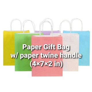Handmade Paper Gift Bag with paper twine handle (size 4 x 7 x 2 inch) w/ Free 1.5 inch sticker