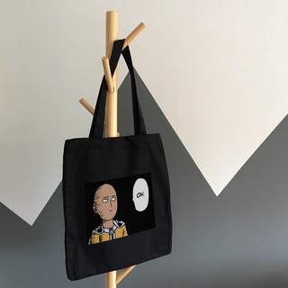 canvas tote bagleather totebig tote❅■ONE PUNCH MAN Anime Design Black Tote Bag