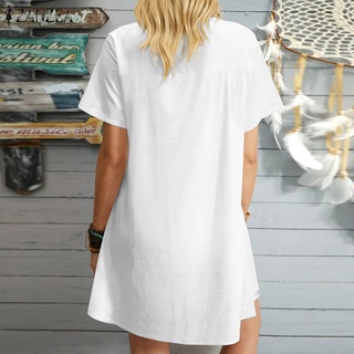 ◇ZANZEA Women Summer Bohemian Floral Printed Short Sleeve Mini Sundress Casual T Shirt Dress