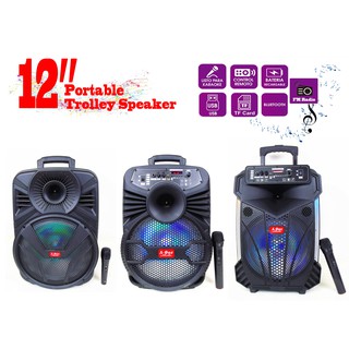 A-One 12" Portable & Trolley Bluetooth Speaker With USB/SD/FM Free Wired Microphone