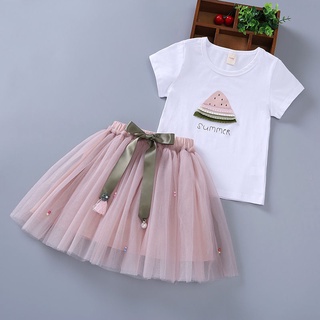 Summer girl set new children's thin short-sleeved semi-gauze skirt suit baby cotton two-piece set