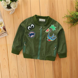 Children Army Green Printed Kids Long Sleeve Jacket Coat