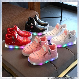 【Available】COD Baby Kids Girls LED Luminous Shoes Toddler Rhinestone Soft Sole Casual Shoes Trainers
