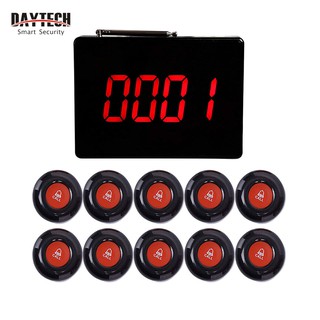 Daytech Wireless Calling System Customers Patient Pager System with 10 PCS Waterproof Call Buttons and 1PC Display Receiver for Restaurant Clinic Nursing Home Caregiver P4