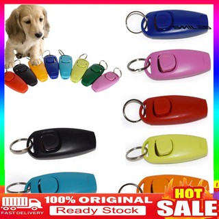 【Ready stock】2 in 1 Mini Plastic Pet Dog Cats Clicker Whistle Trainer Aid Tools with Keyring