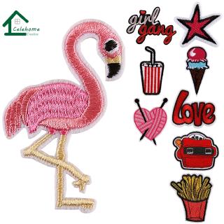 [cele]Flamingos Patches Iron On Embroidered Patch For Clothing Stick On Badge Paste