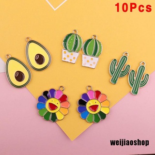 WEIJIAOSHOP 10Pcs/Set Enamel Alloy Cactus Sunflower Charms Pendant Jewelry DIY Craft Making (1)