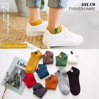 [JAY.CO]10 pairs with POUCH Korean Socks Candy Color Ankle Sock#SCJC401 POUCH