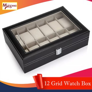 ONETOUCH 12 Grid Watchbox Watch Storage Organizer Case PVC Leather Jewelry Display Storage Box