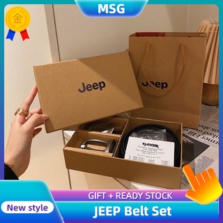 【MSG】New Men's Jeep Double-headed Belt 120cm Metal Buckle Leisure Business Cowhide Belt For Men With Gift Box Genuine Leather Luxury Male Strap Belt