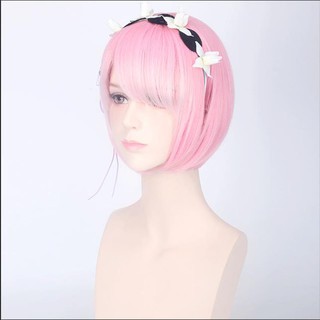 Girl Women Anime RE: ZERO - Starting Life in Another World Rem Ram Cosplay Wig Toupees (4)