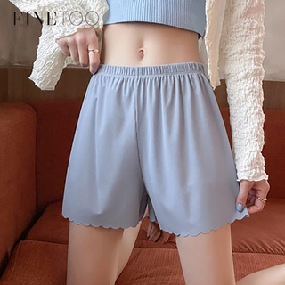 FINETOO Ladies Women Summer Safety Pants Striped Seamless Stretchy Underpants Solid Color Ruffled Agaric Hem Boxer Shorts 2021